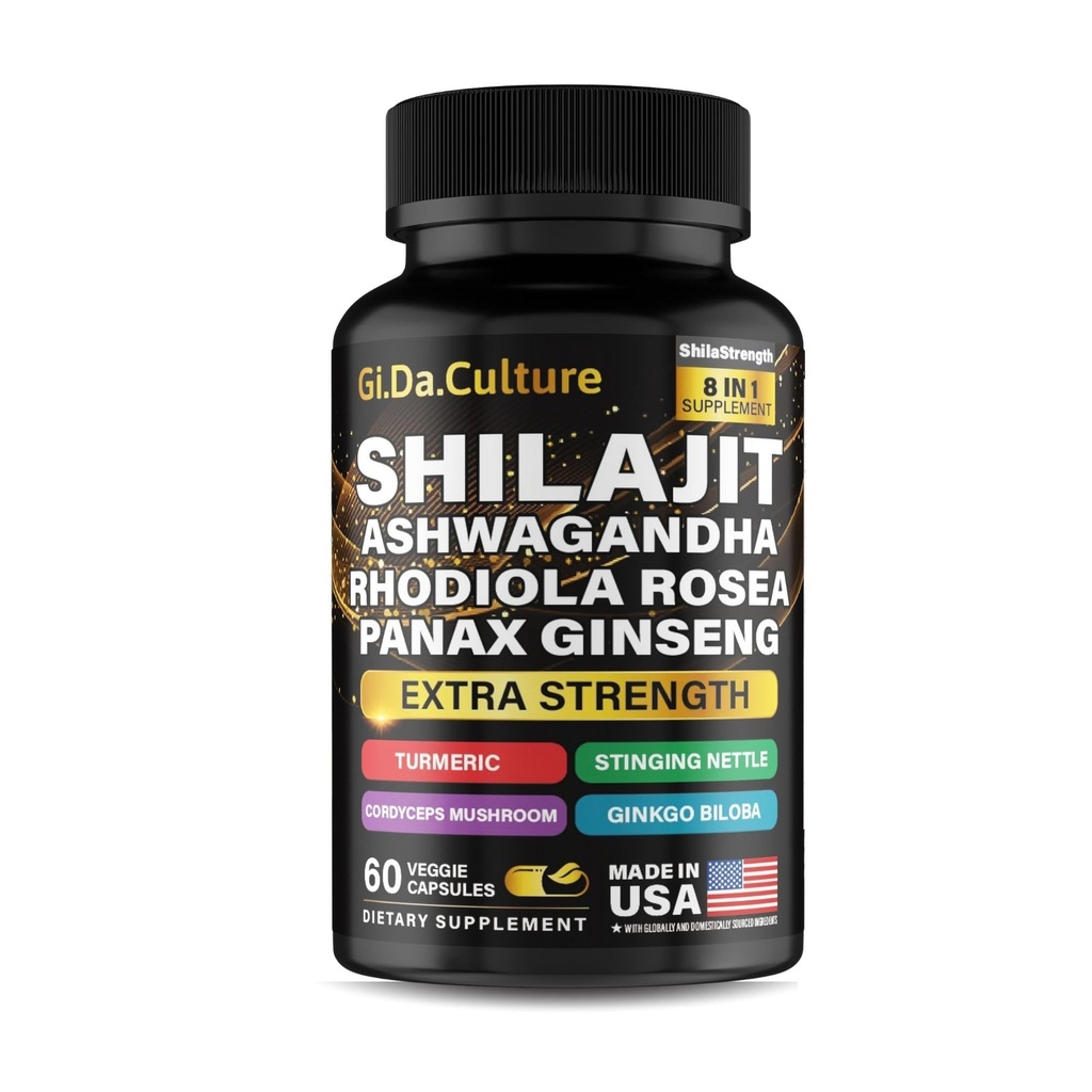 Shilajit Ashwagandha Rhodiola Rosea Panax Ginseng - for Men and Women - Shilajit Capsules - 60 Veggie Capsules
