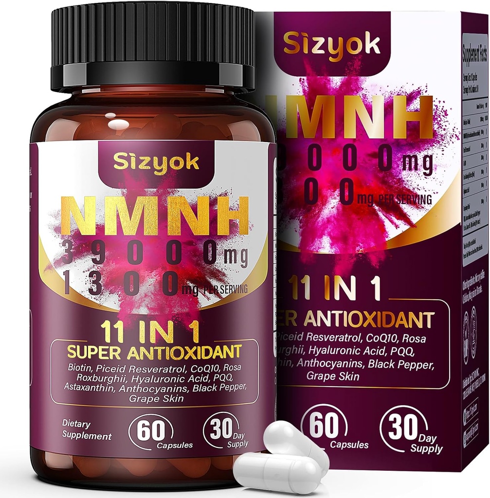 11-in-1 NMNH (Dihydronicotinamide Mononucleotide), 600mg per Serving, NAD+ Supplement with Resveratrol, CoQ10 to Support NAD+ Levels, NMNH Supplement for Anti-Aging, 60 Count, 30 Day Supply-65
