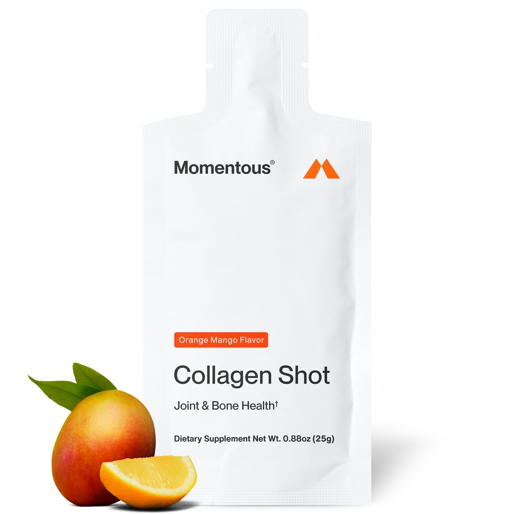 Momentous Collagen Shot Supplement - Hydrolyzed Bovine Collagen & Vitamin-C to Support Joint, Bone & Connective Tissue Health - NSF Certified for Sport - Orange Mango - 25 g/Serving - 15 Servings