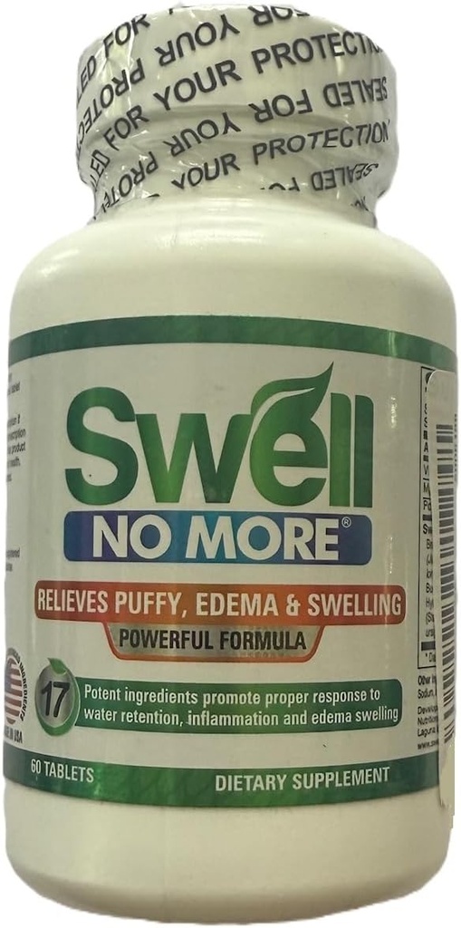 Swell No More for Water Retention, Dietary Supplement, 60 Tablets, Relieves Puffiness, Edema and Swelling