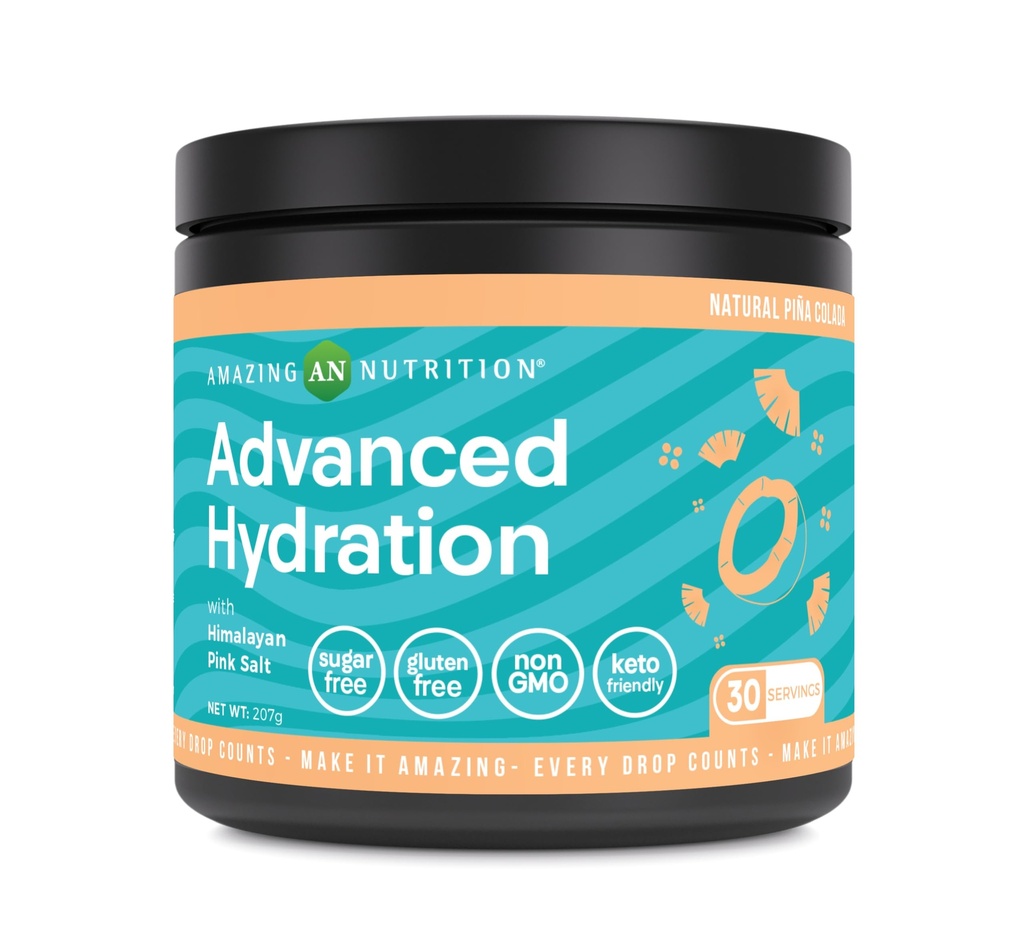 Amazing Nutrition Advanced Hydration, Electrolyte Powder 30 Servings | Packed with Essential Minerals | Sugar-Free | Keto Friendly | Non-GMO | Gluten-Free (Natural Pina Colada)