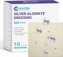 Conkote Silver Alginate Wound Dressing Pads 2” x 2”, 10 Pack, Non-Stick Padding Ag Patches, Highly Absorbent for Pressure Ulcer, Bed Sore and Diabetic Foot Ulcer