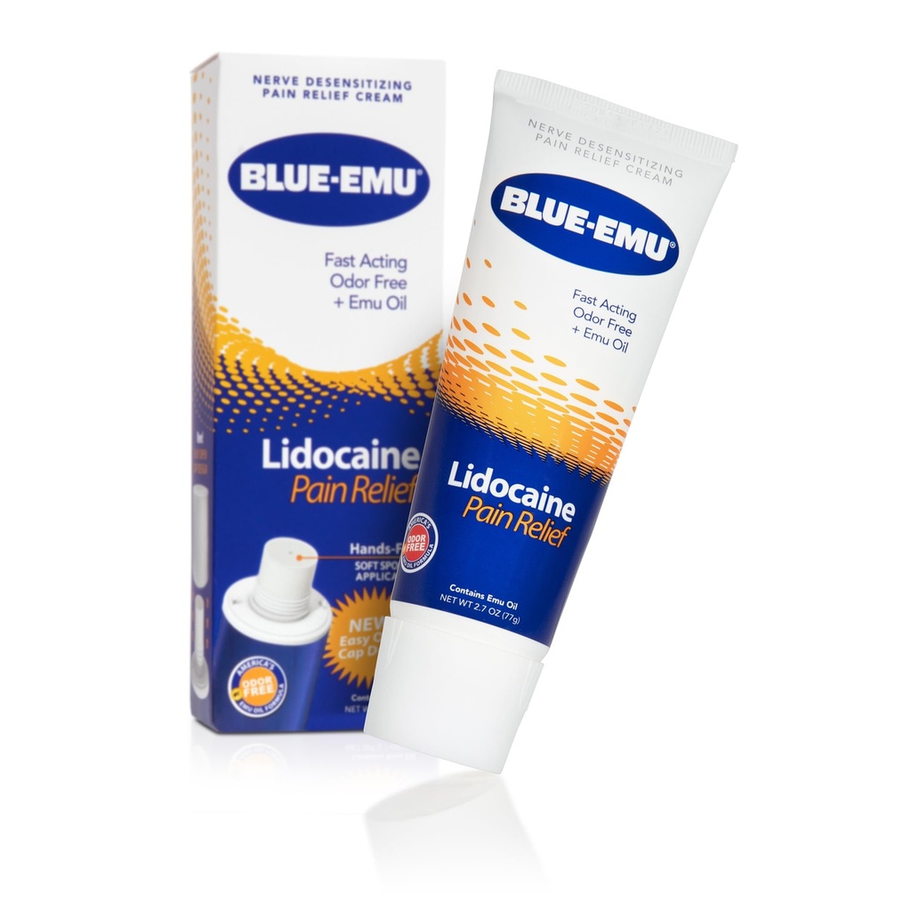 BLUE-EMU Lidocaine Pain Relief Cream for Fast, Numbing Relief, 2.7 Oz, 1 Pack