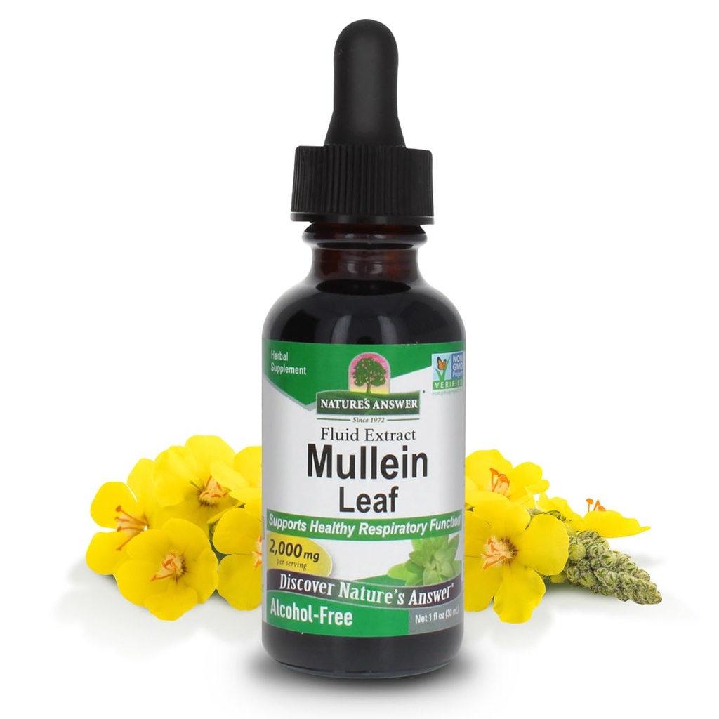 Nature's Answer Mullein Herb - Mullein Leaf Extract for Lungs - Alcohol Free, Non GMO, Made in USA - Supports Respiratory Function & Promotes Healthy Lungs - Mullein Leaf 1 Ounce Extract