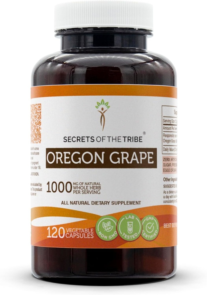 Secrets of the Tribe Oregon Grape 120 Capsules, 1000 mg, Responsibly farmed Oregon Grape (Mahonia aquifolium) Dried Root (120 Capsules)