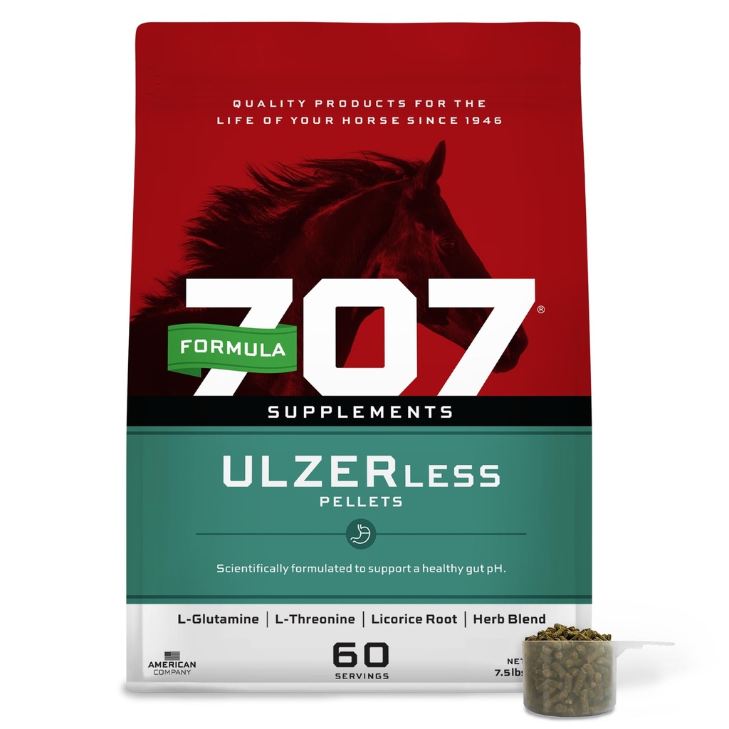 Formula 707 ULZERless Equine Supplement, 7.5lb Bag - Natural Gut Support for Horses with Ulcer Risk Factors