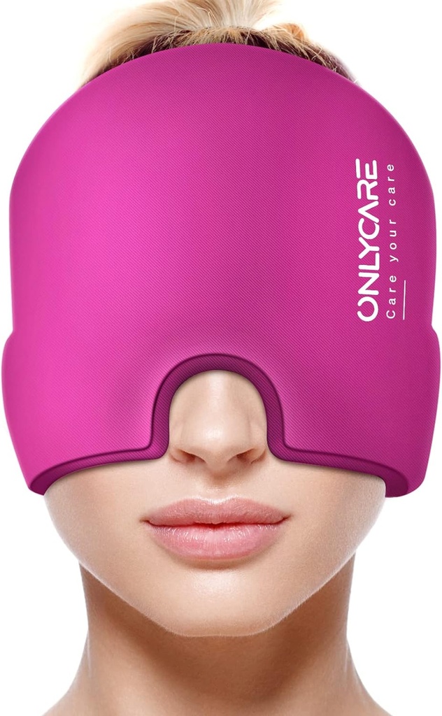 ONLYCARE Migraine Relief Cap, Upgraded Odorless Migraine Ice Head Wrap, Headache Relief Hat for Migraine, Hot Pink