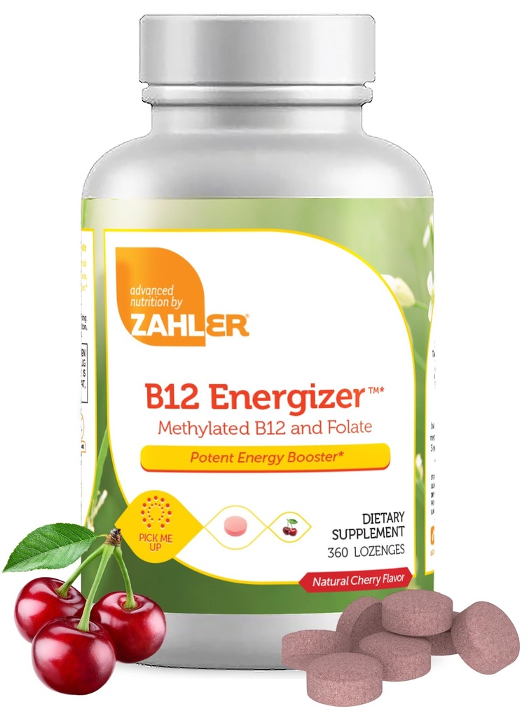 Zahler Energizer - Folate and B12 Supplement - Fast Dissolving Cherry Flavor Lozenges Dual Vitamin Methylated B12 & Folate Supplement with 1360 mcg Folic Acid (360 Count)