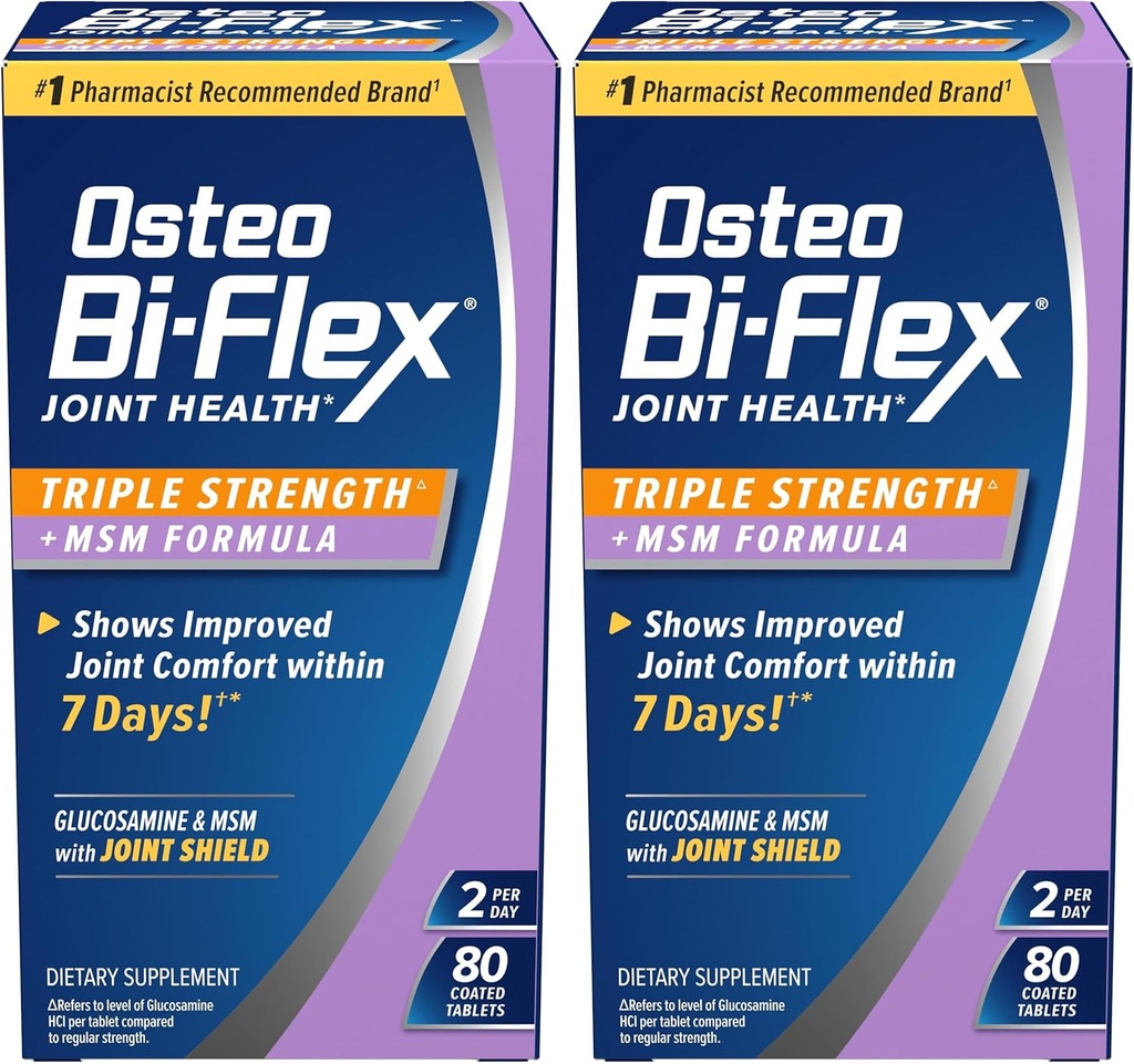 Osteo Bi-Flex Triple Strength(5) with MSM, Glucosamine Joint Health Supplement, Coated Tablets, 80 Count (Pack of 2)