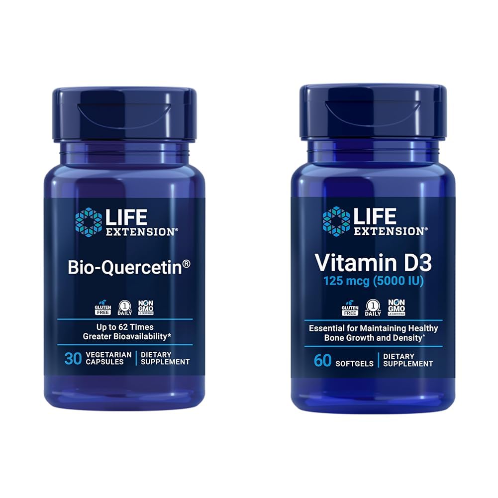 Life Extension Bio-Quercetin Immune & Heart Health Antioxidant 30 Capsules + Vitamin D3 5000 IU 60 Softgels