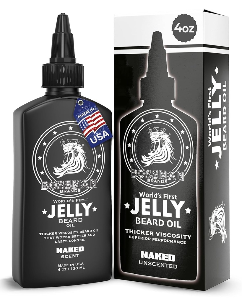 Bossman Jelly Beard Oil for Men (4 oz, Naked - Unscented) – Softens, Moisturizes & Conditions with Natural Ingredients