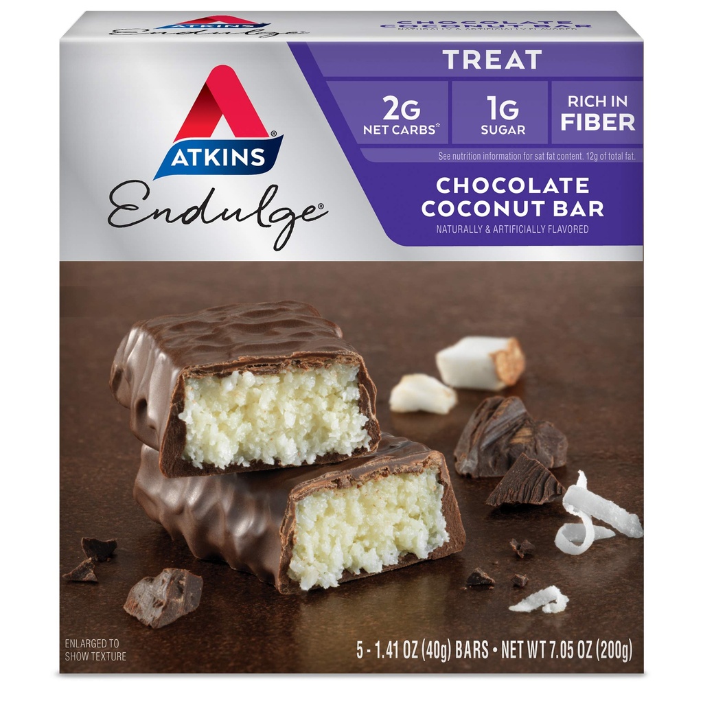 Atkins Endulge Chocolate Coconut Bar, Dessert Favorite, High in Fiber, 1g Sugar, 5 Count