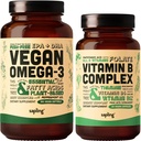 Vegan Omega 3 180 Softgels & Vegan Vitamin B Complex Bundle - Plant-Based DHA & EPA Fatty Acids, Essential B Vitamins with Whole Food Blend, B1, B2, B3, B5, B6, B7, Folate