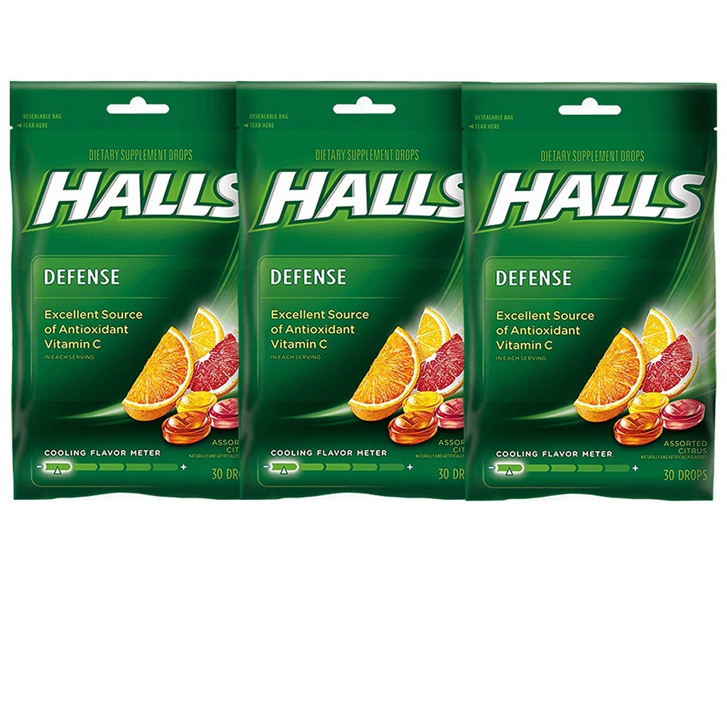 Halls Defense Vitamin C Drops Assorted Citrus - 30 ct, Pack of 3