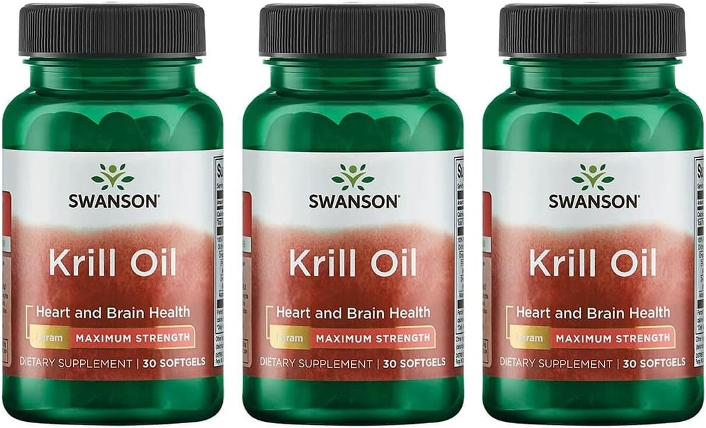 Swanson EFAs- Krill Oil - Maximum Strength - 1 g, 30 Softgels (3 Pack)
