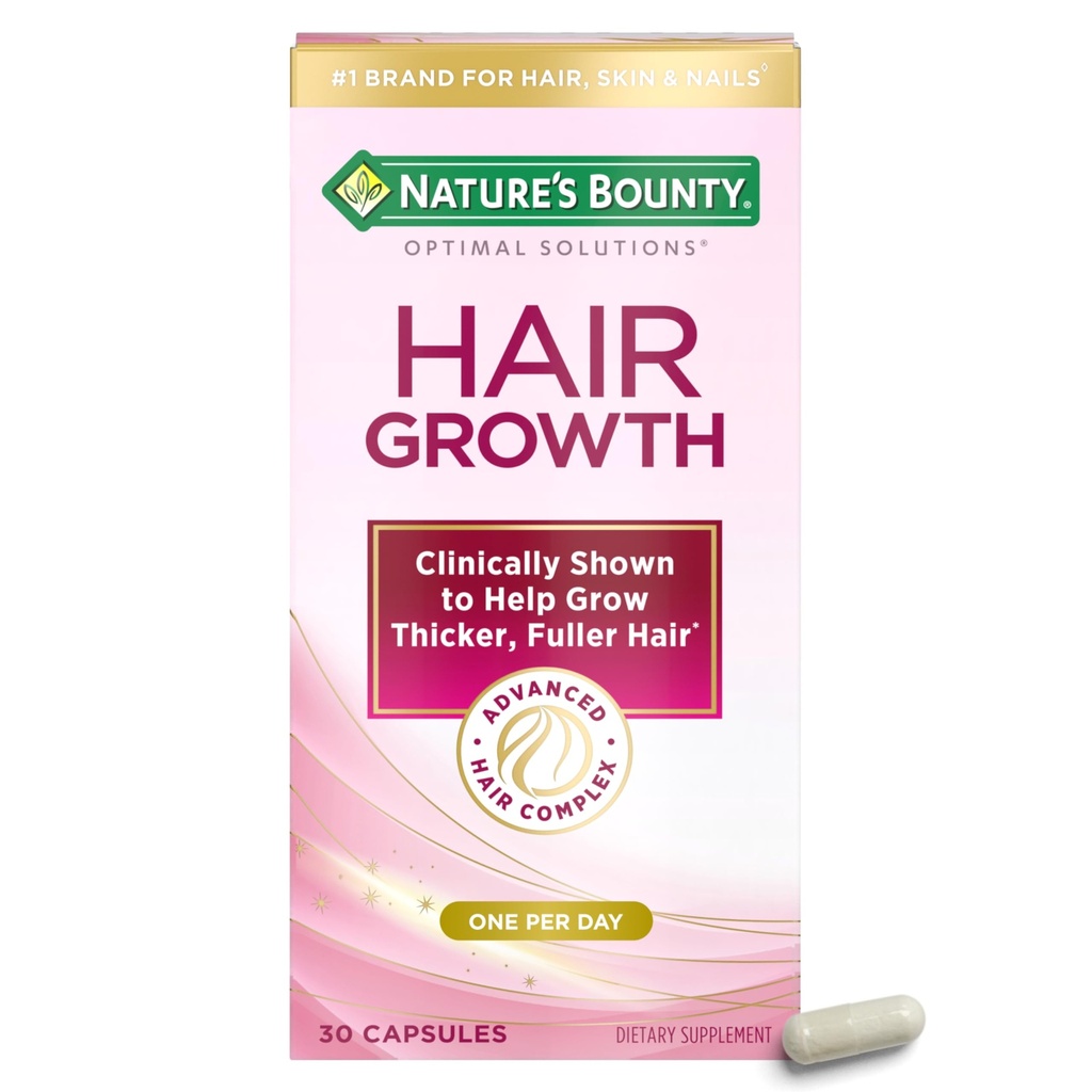 Nature's Bounty Optimal Solutions Hair Growth Supplement with Biotin, Hair Growth Vitamins with Biotin Silicon & Arginine, 1 Per Day, 30 Capsules, One Month Supply