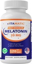 Vitamatic Melatonin 20 mg Tablets –Natural Berry Flavor – 120 Vegetarian Tablets per Bottle – 6 Bottles (Total 720)