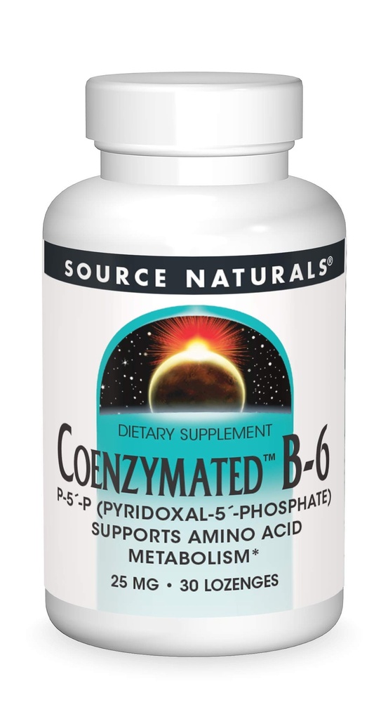 Source Naturals Coenzymated B-6, 25mg - 30 Lozenges | P-5 (Pyridoxal-5 Phosphate) | Supports Amino Acid Metabolism*