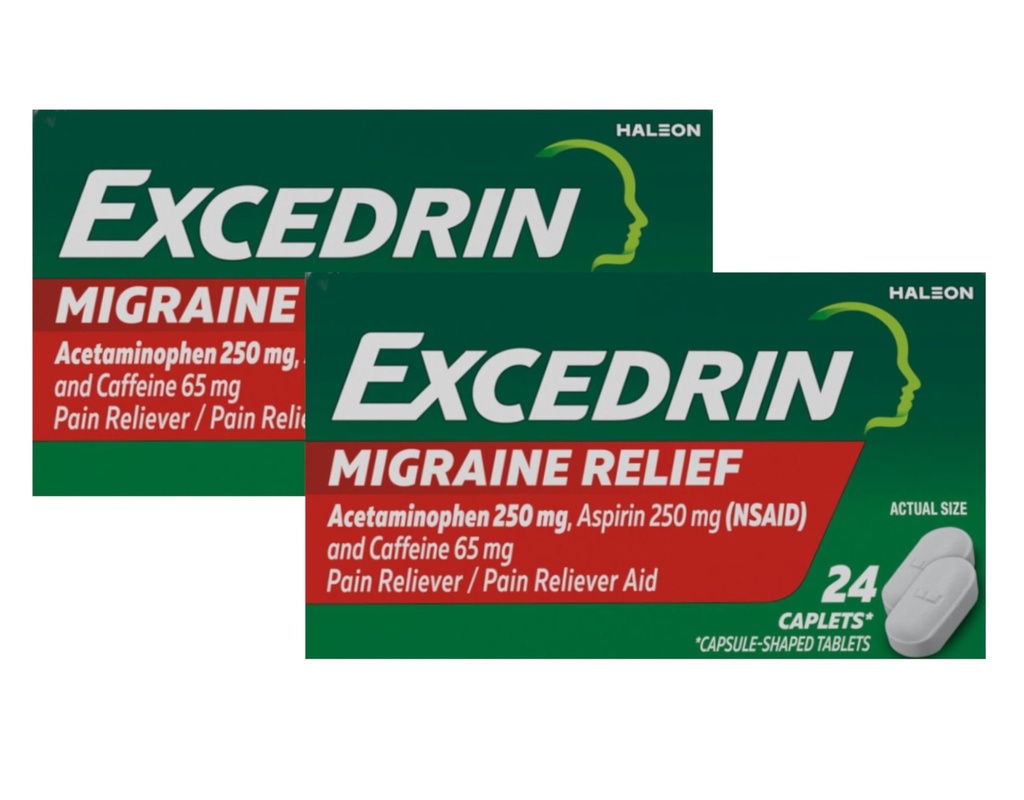 Excedrin Migraine Pain Reliever Caplets, 24 Count (Pack of 2)