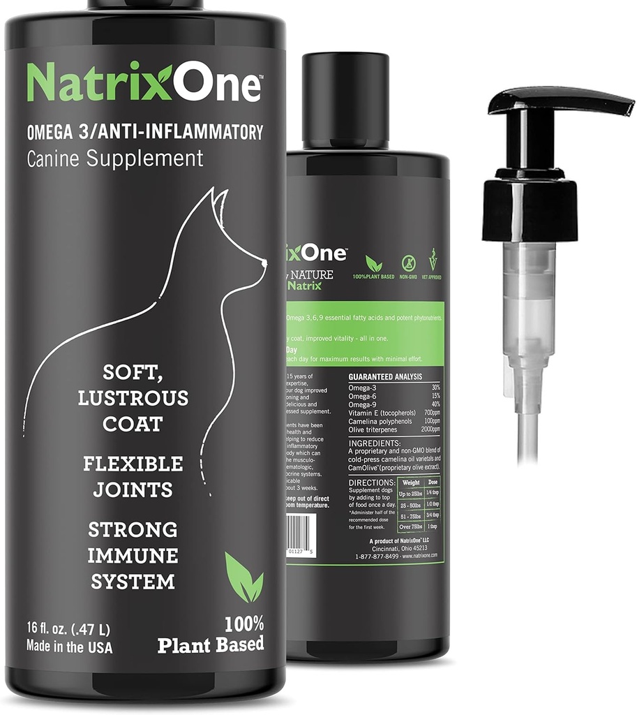 100% Pure Camelina Oil for Dogs, 16 oz - Dog Skin and Coat Supplement All-Natural Supplements, Support Hearts, Joints, Coats, Skin and Anti-inflammatory, Protective Care - Omega 3 by NatrixOne