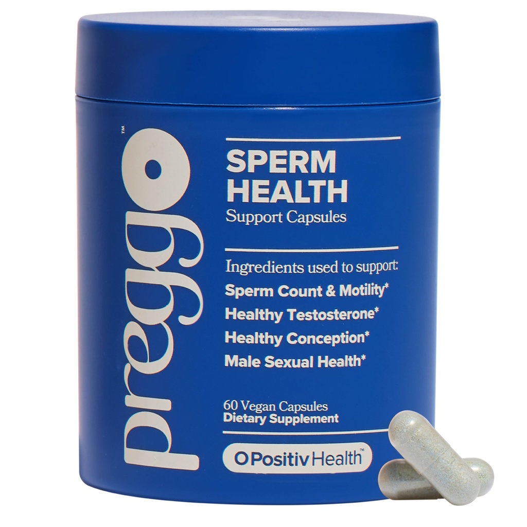 O Positiv Preggo Sperm Health Capsules for Men - OBGYN-Formulated for Improved Sperm Count & Motility with Tongkat Ali, NAC, Alpha Lipoic Acid – Male Reproductive Health, 60 Count (Pack of 1)
