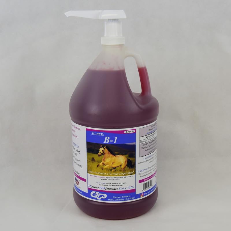 SU-PER B-1 Horse Calming Supplement - Equine Vitamin B-1 Support Horse Calmer Liquid - Appetite Booster Supplement for Horses - 1 Gallon + Pump, 4 Month Supply