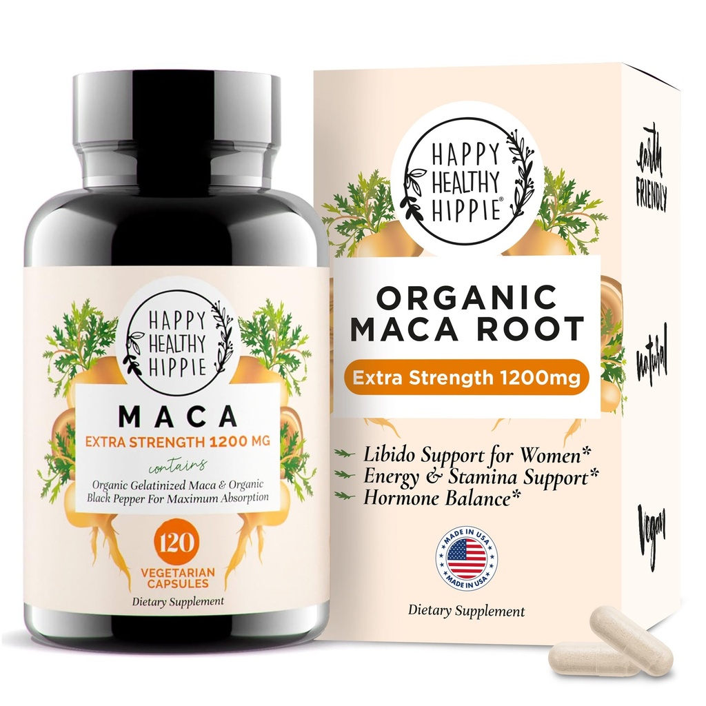 Organic Maca Root Capsules 1200 mg – Libido Booster for Women Fast Acting & Potent | Female Maca Supplement | Energy Pills from Peru | Includes Black Pepper for High Absorption | Vegan, 120 Ct