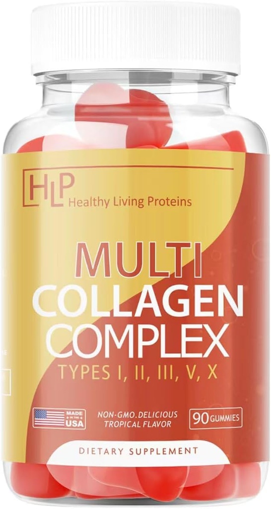 Healthy Living Proteins | Multi Hydrolyzed Collagen Complex Peptides Type I,II, III,V & X | Pure Organic Proteins, Grass Fed| Keto, Amino Acids | Collagen Gummies (90 Count)
