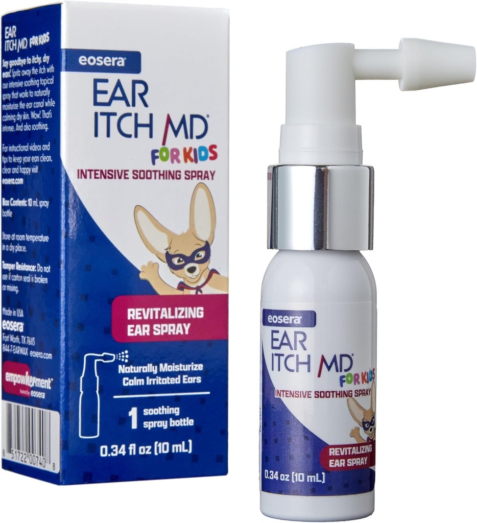 eosera Ear Itch MD for Kids Intensive Soothing Spray - 10 mL - Naturally Moisturizes Calm, Irritated Ears - Spray for Dry, Itchy Ears from Allergies, Psoriasis, Eczema, Dermatitis - Ages 2+