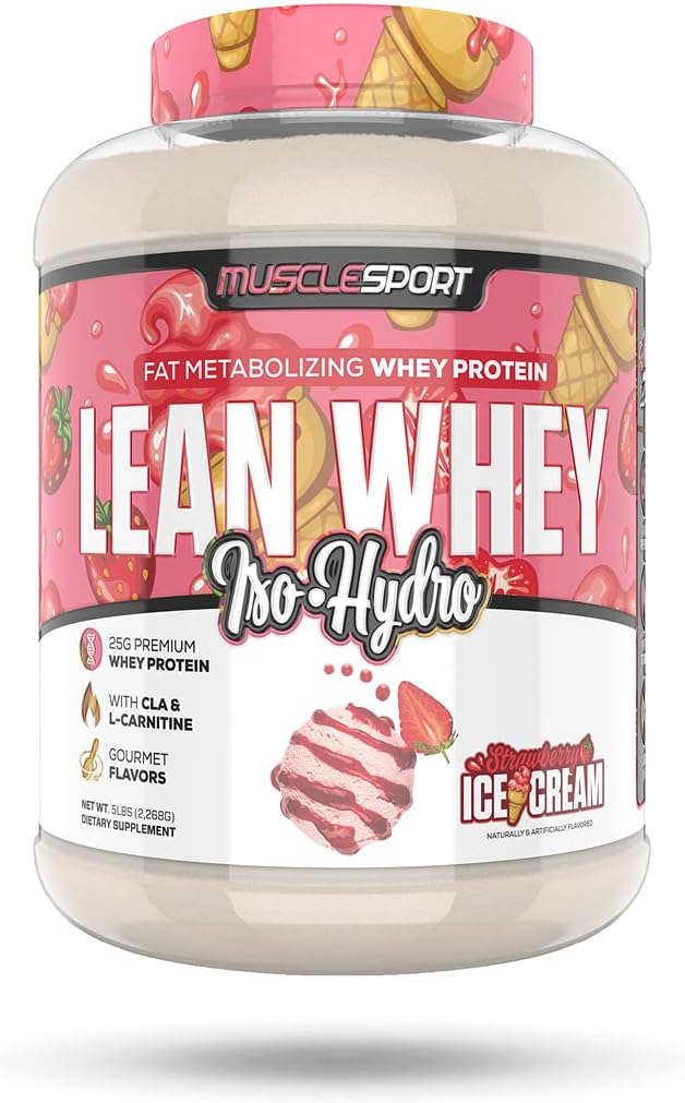 Musclesport Lean Whey Revolution™ Protein Powder - Whey Protein Isolate - Low Calorie, Low Carb, Low Fat, Incredible Flavors - 25g Protein per Scoop - 5lb Strawberry Creme