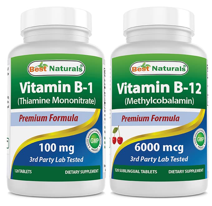 Best Naturals Vitamin B1 as Thiamine Mononitrate 100 mg & Vitamin B12 6000 mcg