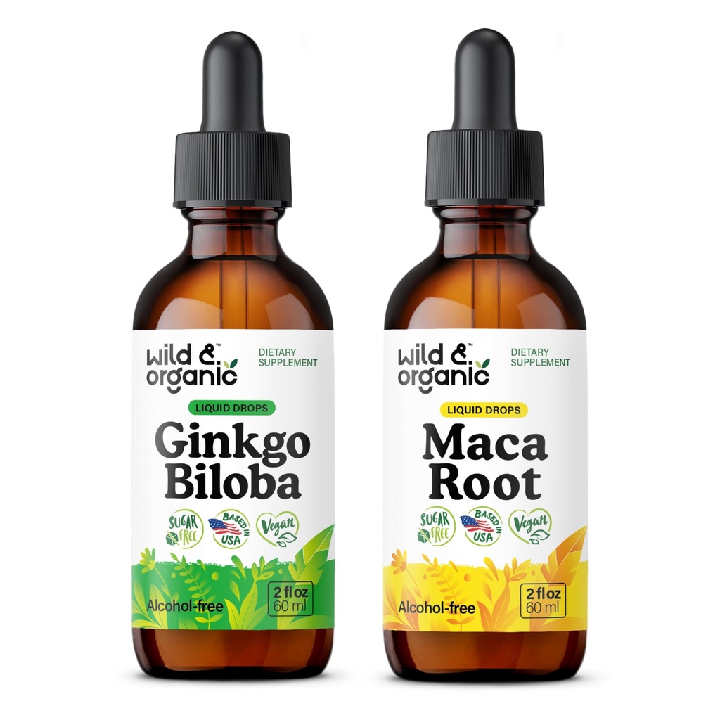 Wild & Organic Ginkgo Biloba Tincture 2 fl oz & Maca Root Tincture 2 fl oz