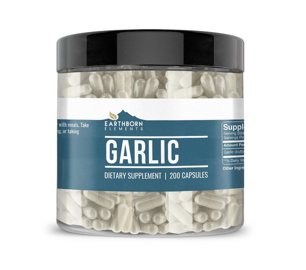 Earthborn Elements Garlic 200 Capsules, Pure & Undiluted, No Additives