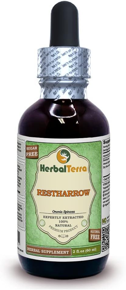 Restharrow (Ononis Spinosa) Glycerite, Dried Roots Alcohol-Free Liquid Extract (Brand Name: HerbalTerra, Proudly Made in USA) 2 fl.oz (60 ml)