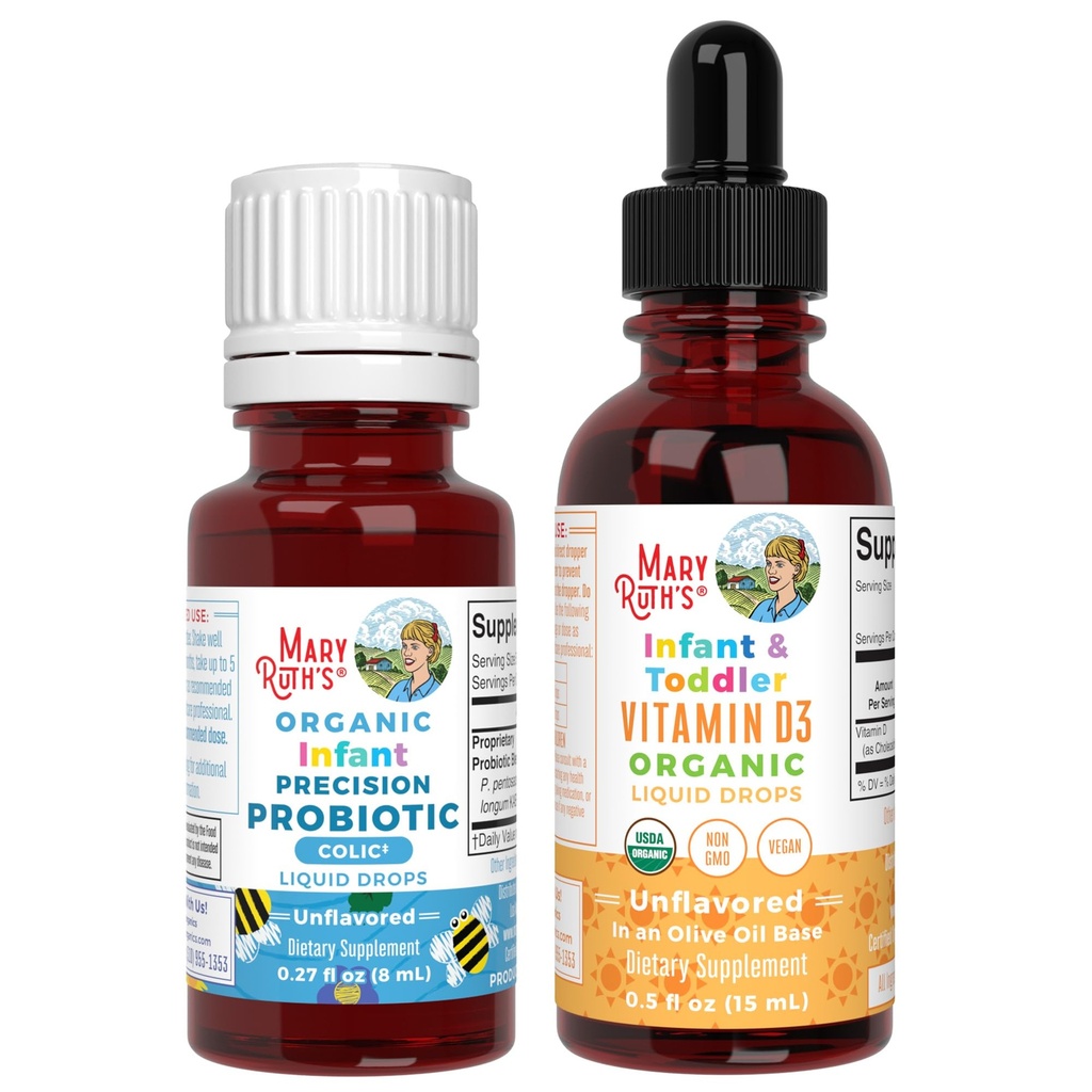 MaryRuth Organics Infant Precision Probiotics Colic & Vitamin D3 Drops | USDA Organic, Clean Label Project Verified® | Vitamins for Immune Support & Overall Wellness | Vegan, Non-GMO, Gluten Free