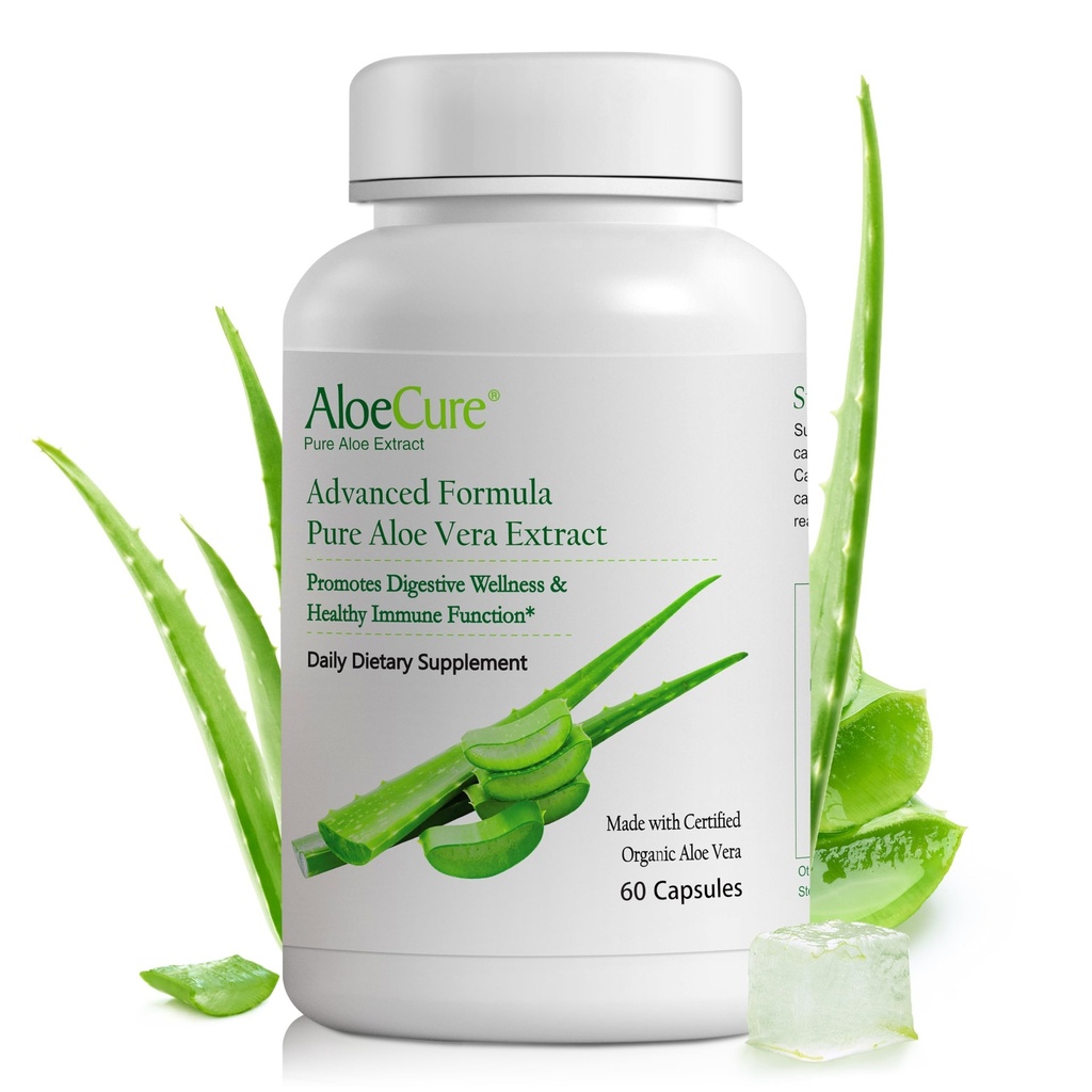 AloeCure Aloe Vera Capsules, Made with Organic Aloe Vera to Gently Support Gut Health & Digestive Comfort, Stomach Acid Buffer, Natural Immune Supplement, Aloin Free, 60 Ct, 300mg Capsules