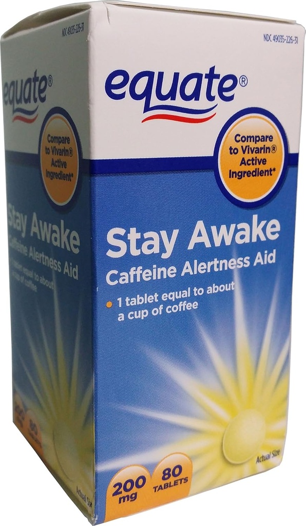 Equate Stay Awake Caffeine Alertness Aid, 80 Tablets, 200 mg