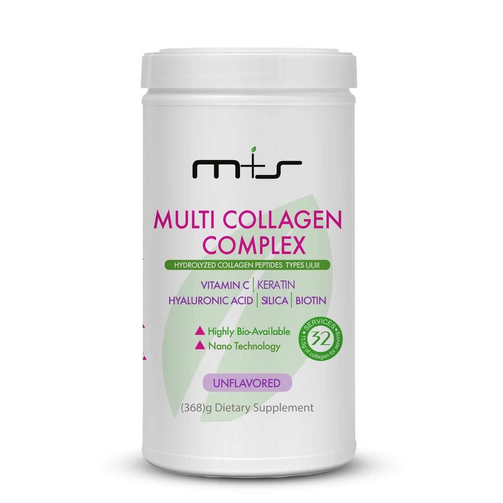 M+S Multi Collagen Complex – Hydrolyzed Collagen peptides, Types I, II, III for Skin, Hair, Nails and Joints – with Vitamin C, Hyaluronic Acid, Keratin, Biotin and Silica (Unflavored)