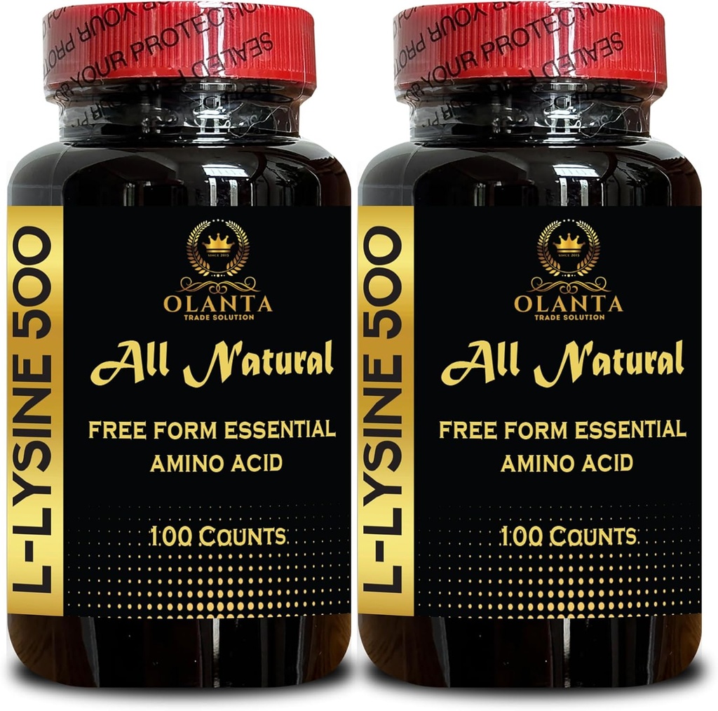 L-LYSINE 500 mg Essential Amino Acid - Support Supplement for Aging Skin Pure Lysine Supplement Supplements for Performance, Muscle Growth & Recovery - 2 Bottles 200 Counts
