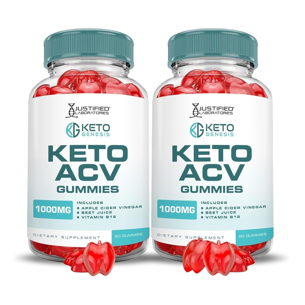 Justified Laboratories Keto Genesis Keto ACV Gummies (1000 mg) - 60 Count, Pack of 2 - Formulated with Apple Cider Vinegar, Folate & Vitamin B12 - Non-GMO, Vegan, Gluten Free - 60 Servings