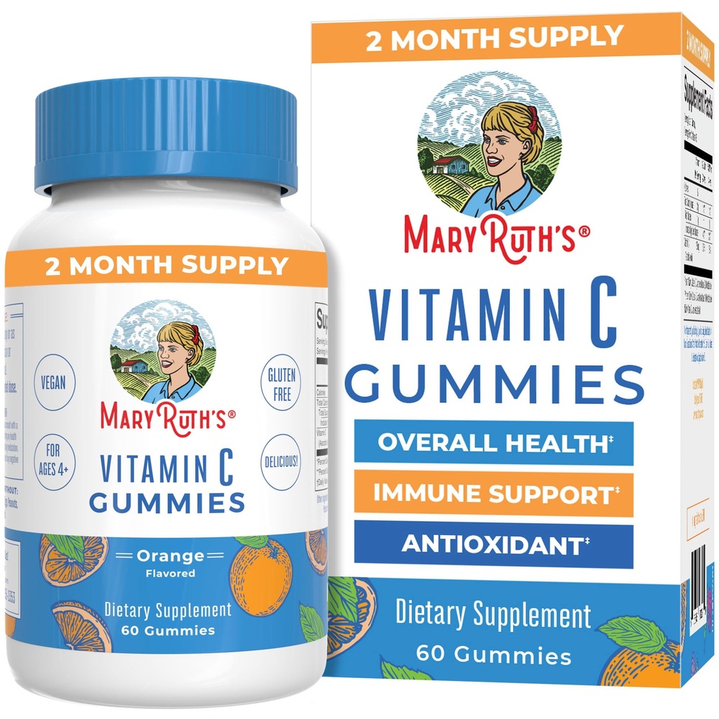MaryRuth Organics Vegan Vitamin C Gummies | 2 Month Supply | Immune Support Supplement for Adults & Kids | Chewable Vitamin C Gummy Vitamins | Non-GMO | Pectin Based | 60 Count