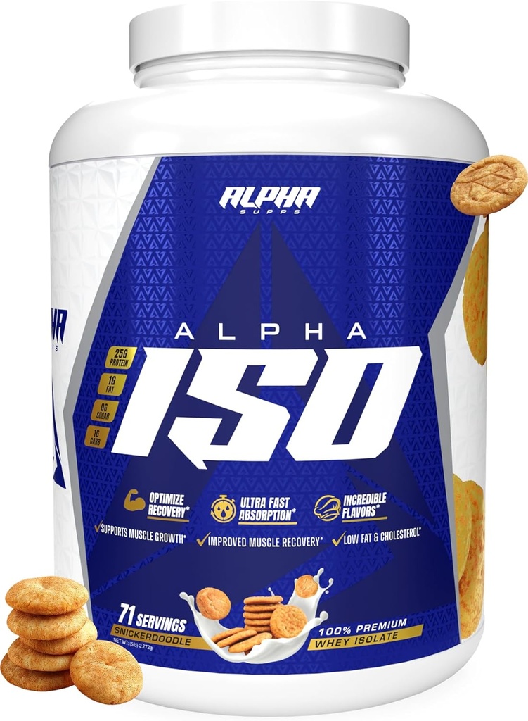 Alpha Supps ISO, Low Carb 100% Whey Protein Isolate Powder, 25 Grams Per Serving, Helps Support Muscle Growth, Low Sugar and Gluten Free (Snicker Doodle, 5 lb)
