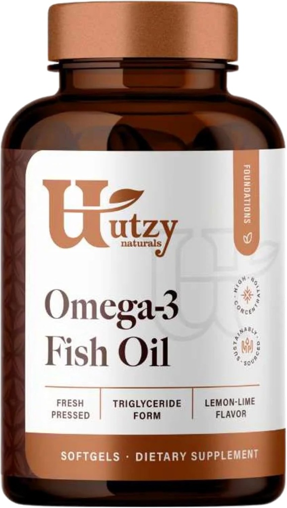 Utzy Naturals Omega-3 Fish Oil | 800 mg Omega-3 | with EPA and DHA | Natural Lemon Flavor | 120 Softgels