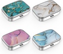 Pill Box 2 Compartment Medicine Pill Case,Portable for Pocket or Purse Pill Box Decorative Metal Medicine Vitamin Organizer Unique Gift（4PCS）