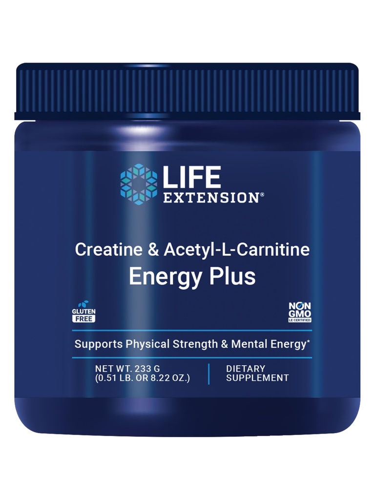 Life Extension Creatine Acetyl-L-Carnitine Energy Plus, Energy Support Supplement, creatine monohydrate, Acetyl-L-carnitine, Gluten-Free, Non-GMO, Vegetarian, 30 Servings
