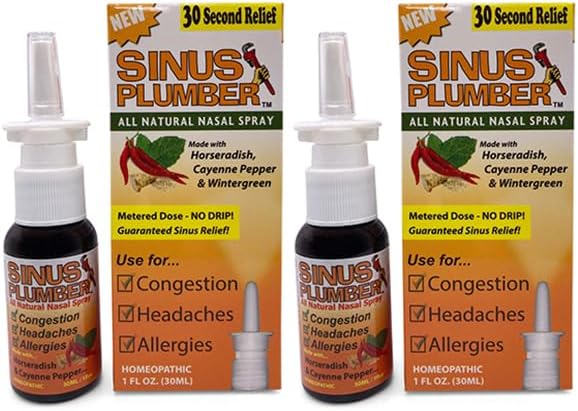 Sinus Plumber Hot Pepper Nasal Spray Congestion Allergy Relief - 2 Bottle Deal