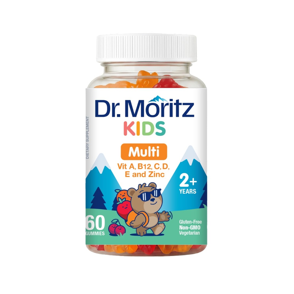 DR. MORITZ Kids Multivitamin Gummies 14 Essential Vitamins Daily Supplement for Ages 2+ Vitamin ACDE Vegetarian B6 B12 Zinc Biotin Gummy Multivitamins for Children- (60 Count)