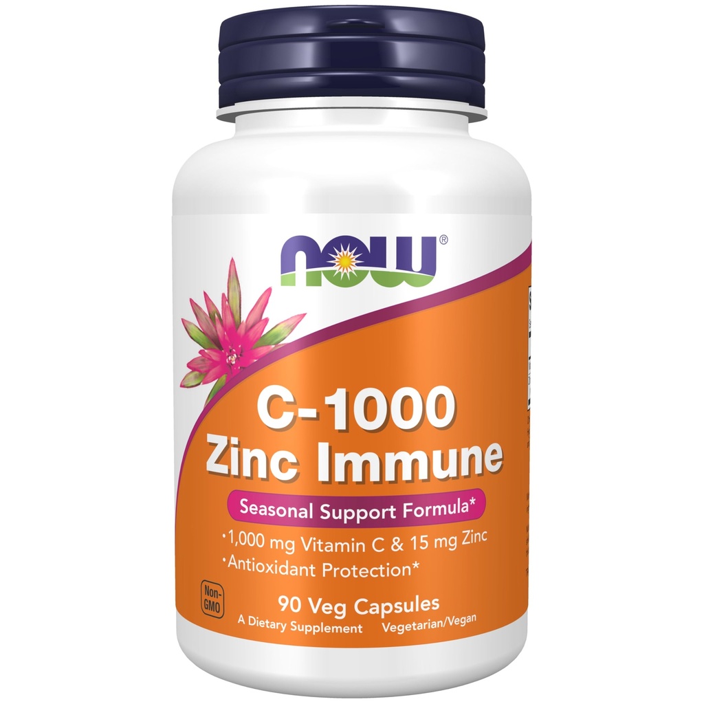 NOW Foods Supplements, C-1000 & Zinc Immune, Seasonal Support Formula*, Antioxidant Protection*, 90 Veg Capsules