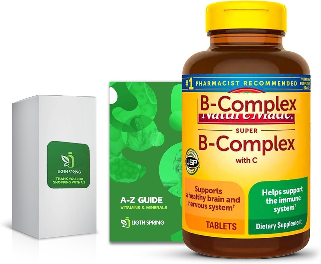 Super B-Complex with C, 460 Tablets with Exclusive Vitamins & Minerals A to Z - Better Ligth&Spring Guide (2 Items)