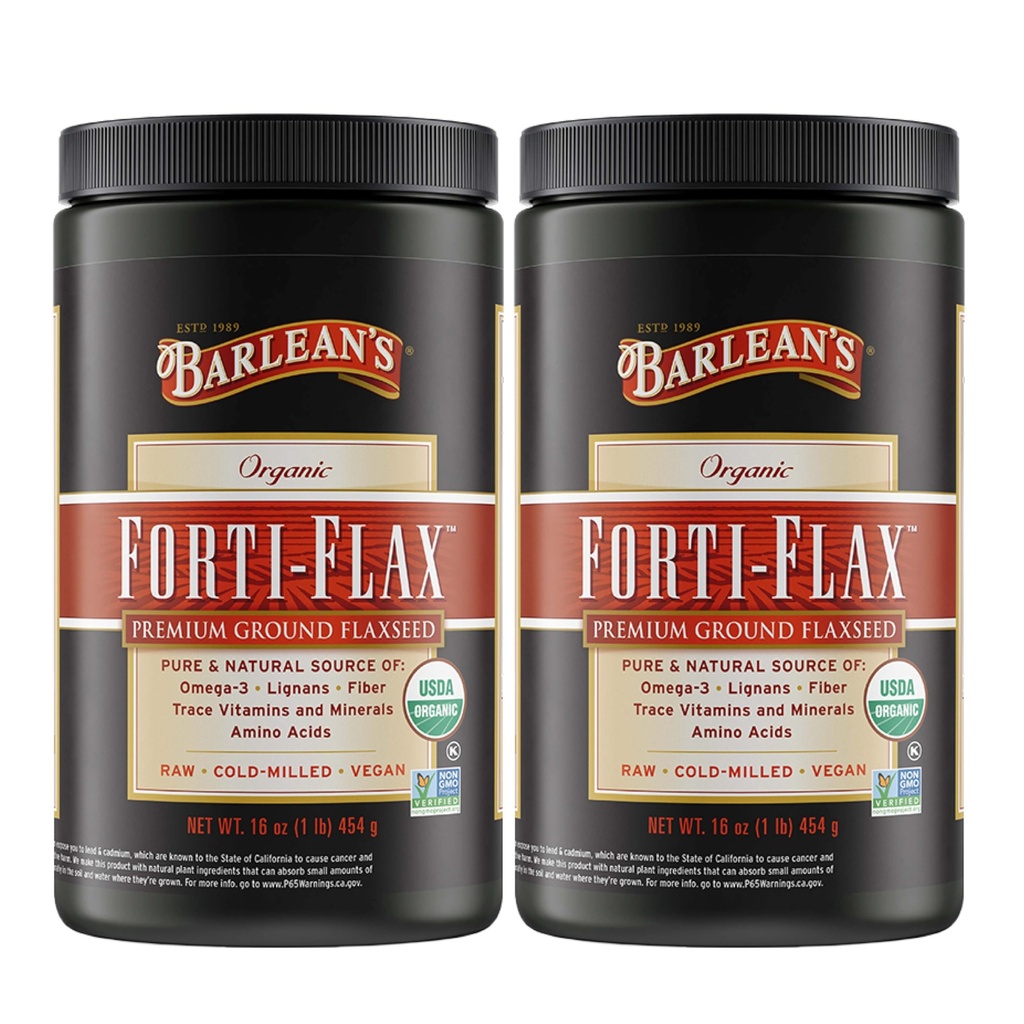 Barlean's Forti-Flax Organic Flaxseed 2 Pack, Ground Whole Raw Seeds, Omega 3 Seed Fiber Supplement with Lignans, Vegan, 16 oz